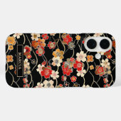 Japanese Black Floral Pattern Monogrammed Case-Mate iPhone Hülle (Rückseite (Horizontal))