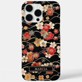 Japanese Black Floral Pattern Monogrammed iPhone 16 Pro Max Hülle