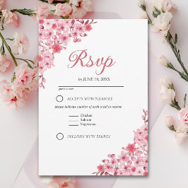 Japanese Blossom Wedding – Pink Floral RSVP Karte