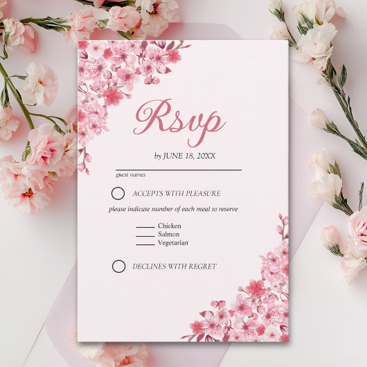 Japanese Blossom Wedding – Pink Floral RSVP Karte