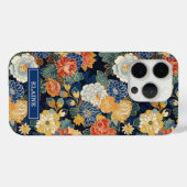 Japanese Blue Floral Pattern Monogrammed Case-Mate iPhone Hülle (Rückseite (Horizontal))