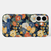 Japanese Blue Floral Pattern Monogrammed Case-Mate iPhone Hülle (Rückseite (Horizontal))