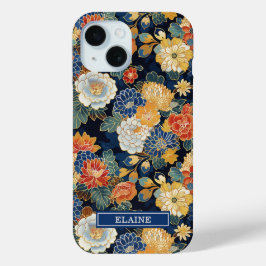 Japanese Blue Floral Pattern Monogrammed Case-Mate iPhone Hülle