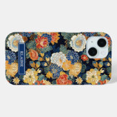 Japanese Blue Floral Pattern Monogrammed Case-Mate iPhone Hülle (Rückseite (Horizontal))