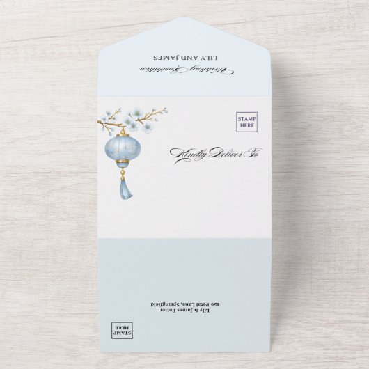 Japanese Blue Lantern Wedding All In One Einladung (Außenbereich)