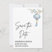 Japanese Blue Lantern Wedding Save the Date Card (Vorderseite)