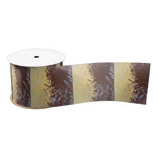 Japanese Botanical Minimal Leaves Soft Gold Light Satinband