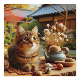 Japanese brown tabby cat poster