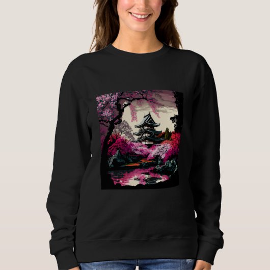 Japanese Castle in a forest of cherry blossoms pai Sweatshirt (Vorderseite)