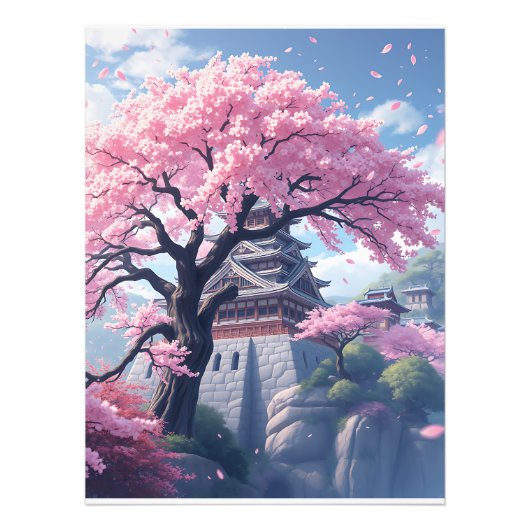 Japanese Castle in Cherry Blossom Spring – Elegant Fotodruck (Vorne)