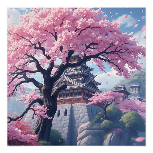 Japanese Castle in Cherry Blossom Spring – Elegant Poster (Vorderseite)
