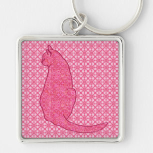 Japanese Cat - Fuchsia Pink Batik Schlüsselanhänger
