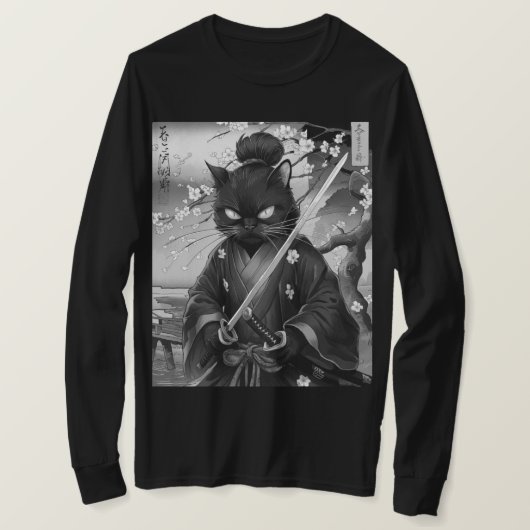 Japanese Cat Samurai Warrior T-Shirt (Design vorne)