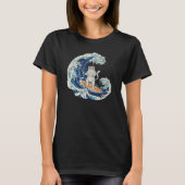 Japanese Cat Surfing a Wave Beach Ocean Sea Cool R T-Shirt (Vorderseite)