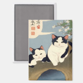 Japanese Cats Blossom Tree Magnet (Vorderseite/Rückseite)