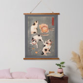 Japanese Cats, Kuniyoshi, Ukiyo-e Wandteppich Mit Holzrahmen (Schlafzimmer)