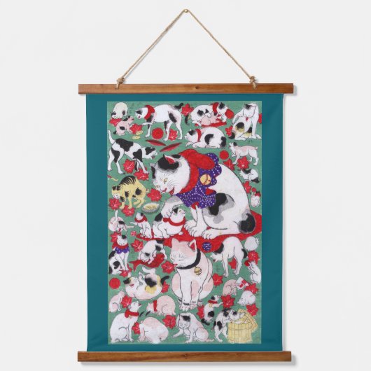 Japanese Cats, Ukiyo-e Wandteppich Mit Holzrahmen (Vorderseite)