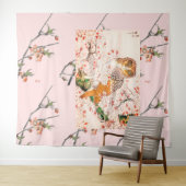 JAPANESE CHERRY BLOSSOM AND OWL Tapestry Wandteppich (Beispiel (Horizontal))