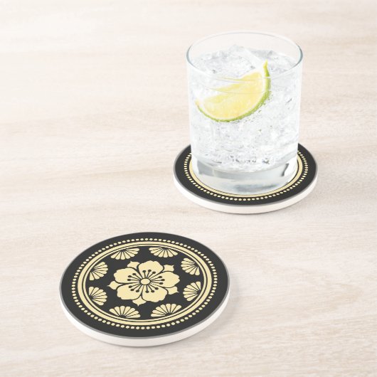 Japanese Cherry Blossom Crest (Kamon) Getränkeuntersetzer (Seite)