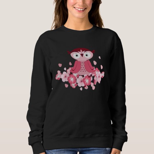 Japanese Cherry Blossom Cute Owl Sweatshirt (Vorderseite)