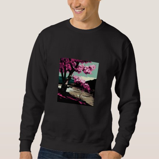 Japanese Cherry blossom next to a lake painting Sweatshirt (Vorderseite)