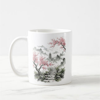 Japanese Cherry Blossom Pagoda Watercolor Kaffeetasse