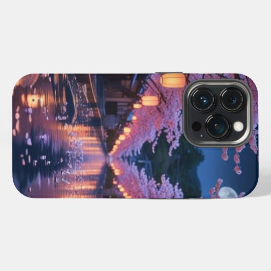 Japanese Cherry Blossom Sakura Phone Case - Night iPhone Hülle (Rückseite (Horizontal))