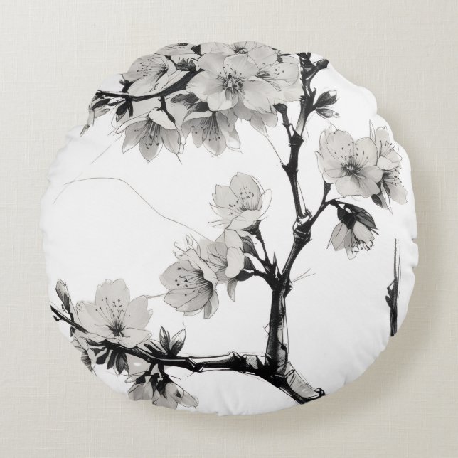 Japanese Cherry Blossom Sakura Rundes Kissen (Vorderseite)