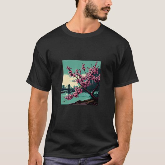Japanese Cherry Blossom tree river suspension brid T-Shirt (Vorderseite)