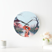 Japanese Cherry Blossom Wall Clock Große Wanduhr (Zuhause)