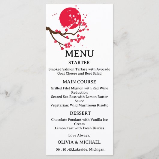 Japanese cherry blossom wedding menu menükarte (Vorderseite)