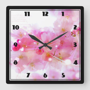 Japanese Cherry Tree with Pastel Pink Blossoms Quadratische Wanduhr