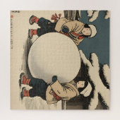 Japanese children rolling large snow balls puzzle (Horizontal)