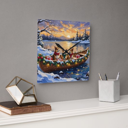 Japanese Chin Christmas Boat Holiday Quadratische Wanduhr (Büro)