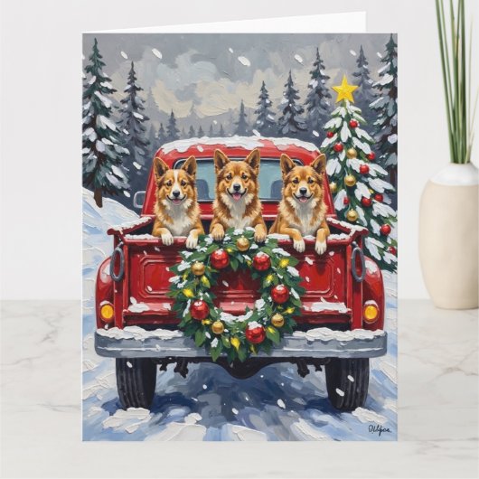 Japanese Chin Christmas Red Truck Holiday Karte (Vorderseite)