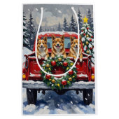 Japanese Chin Christmas Red Truck Holiday Mittlere Geschenktüte (Vorderseite)