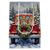 Japanese Chin Christmas Red Truck Holiday Mittlere Geschenktüte (Rückseite)