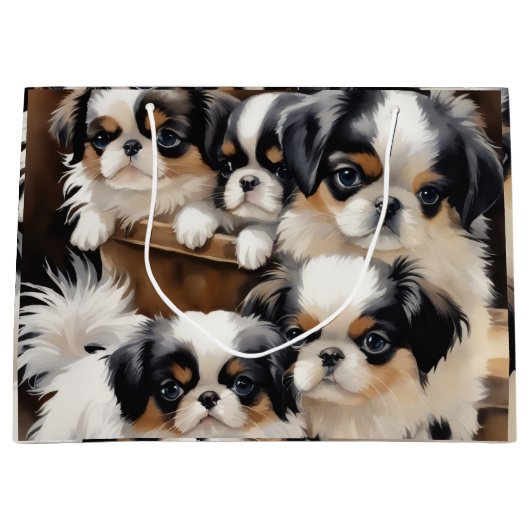Japanese Chin Love Große Geschenktüte (Vorderseite)