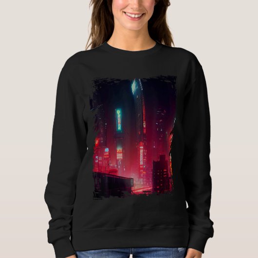 Japanese City Vaporwave Tokyo Night Cityscape Sweatshirt (Vorderseite)