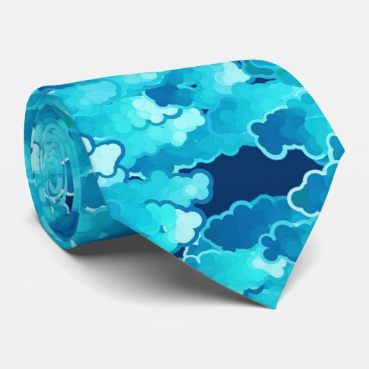 Japanese Clouds, Evening Sky, Turquoise and Indigo Krawatte (Gerollt)