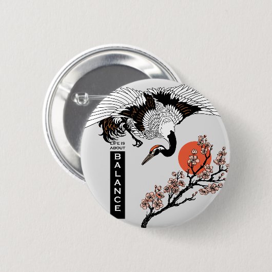 Japanese crane bird and blooming sakura button (Vorne & Hinten)
