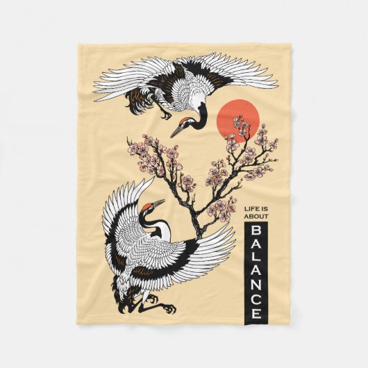 Japanese crane bird and blooming sakura fleecedecke (Vorderseite)