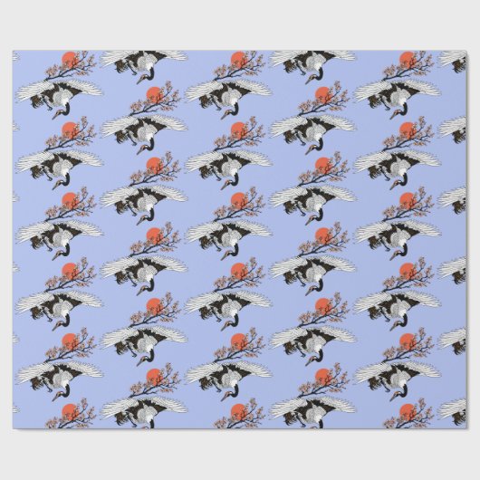 Japanese crane bird and blooming sakura geschenkpapier (Flach)