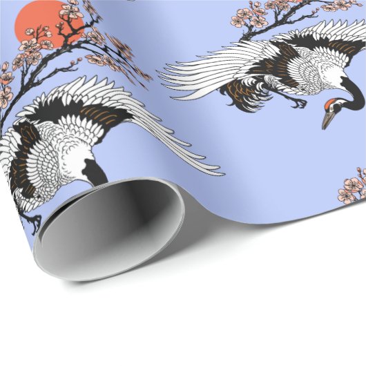 Japanese crane bird and blooming sakura geschenkpapier (Rolleneckpunkt)