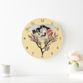 Japanese crane bird and blooming sakura große wanduhr (Zuhause)