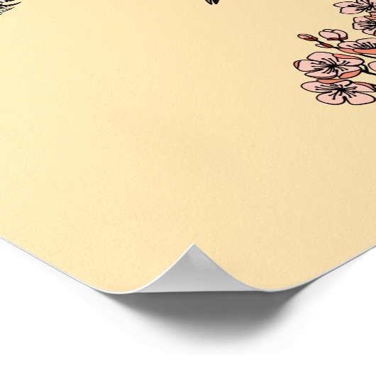 Japanese crane bird and blooming sakura poster (Ecke)