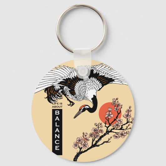 Japanese crane bird and blooming sakura schlüsselanhänger (Vorderseite)