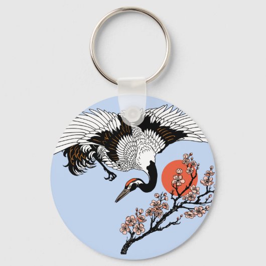Japanese crane bird and blooming sakura schlüsselanhänger (Vorderseite)
