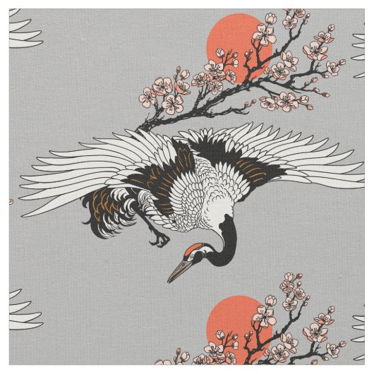 Japanese crane bird and blooming sakura stoff (Nahaufnahme)