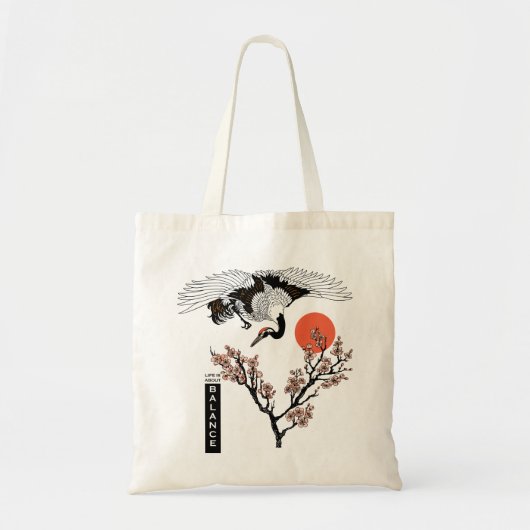 Japanese crane bird and blooming sakura tragetasche (Vorne)